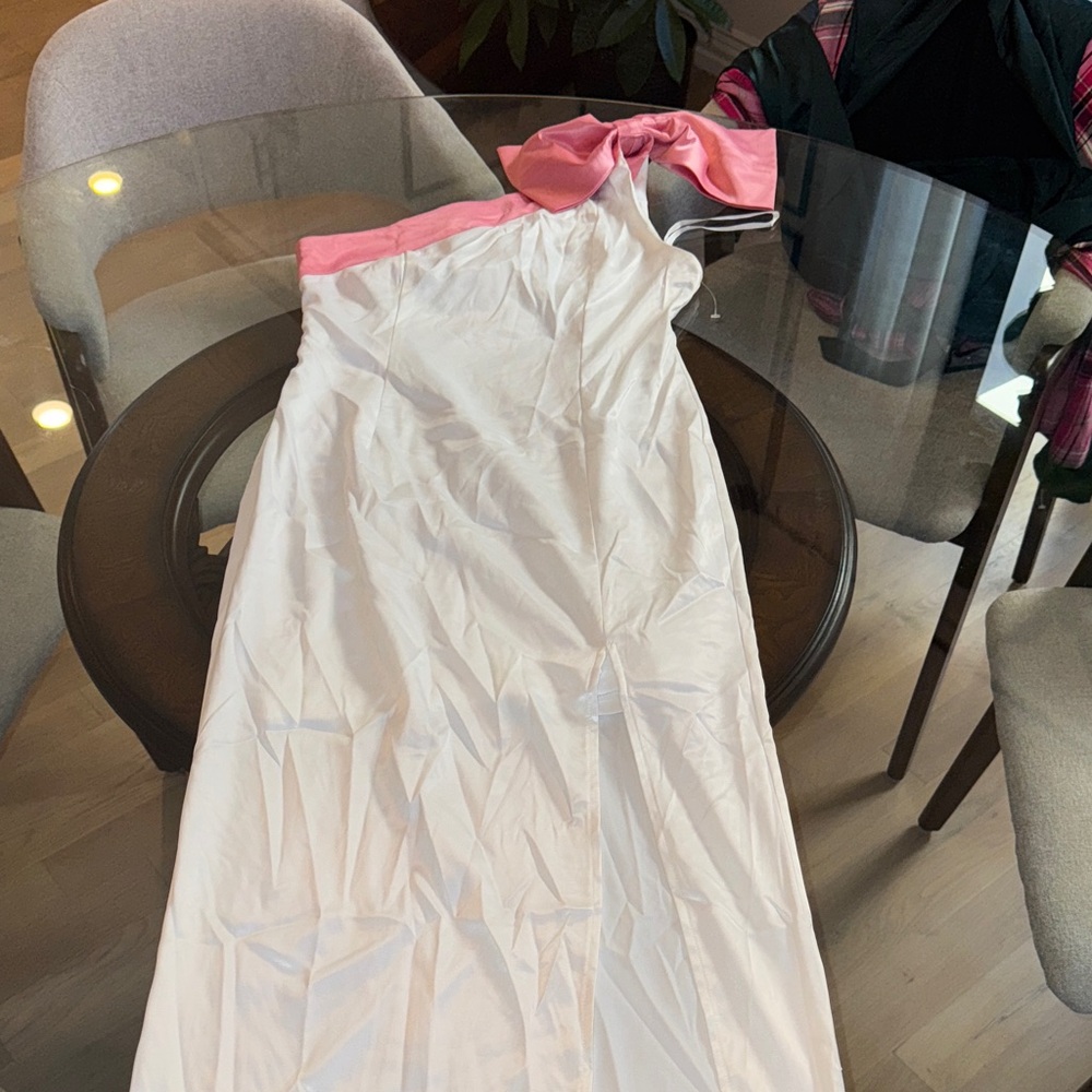 White and Pink one shoulder Dress